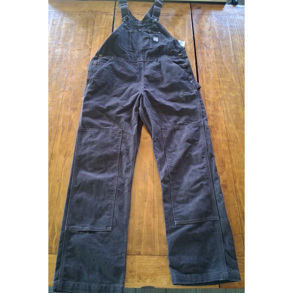Carhartt Overalls Double Knee Adjustable Bib 40x31  RN14806 Brown Camp Farm Work